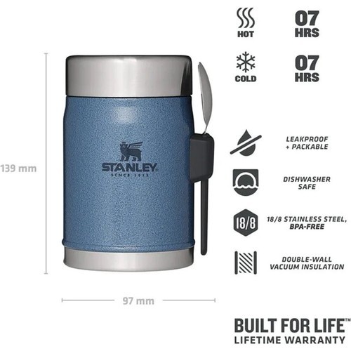 Stanley Klasik Paslanmaz Çelik Yemek Termosu Kaşı klı 0.40 Lt Koyu Mavi