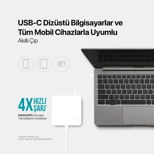 Ttec SmartCharger Quattro Gan 65W Pd Hızlı Seyahat Şarj Aleti Usb-C + 3 Usb-A