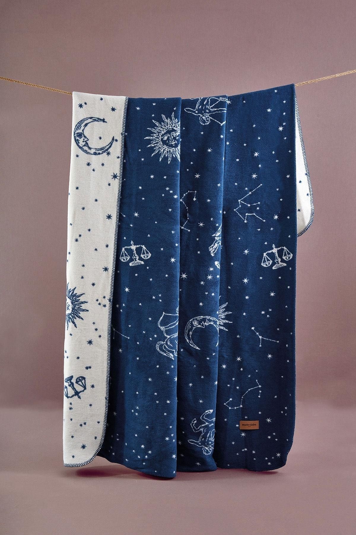 Marie Claire Horoscope Lacivert Pamuk-Akrilik Polyester Tek Kişilik Battaniye