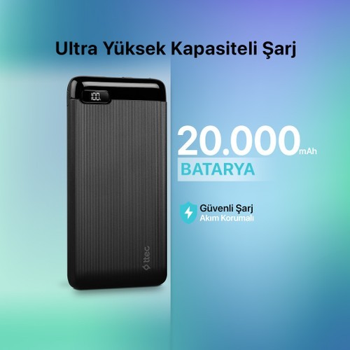 Ttec Powerslim LCD 20.000Mah Powerbank USB-C Siyah 