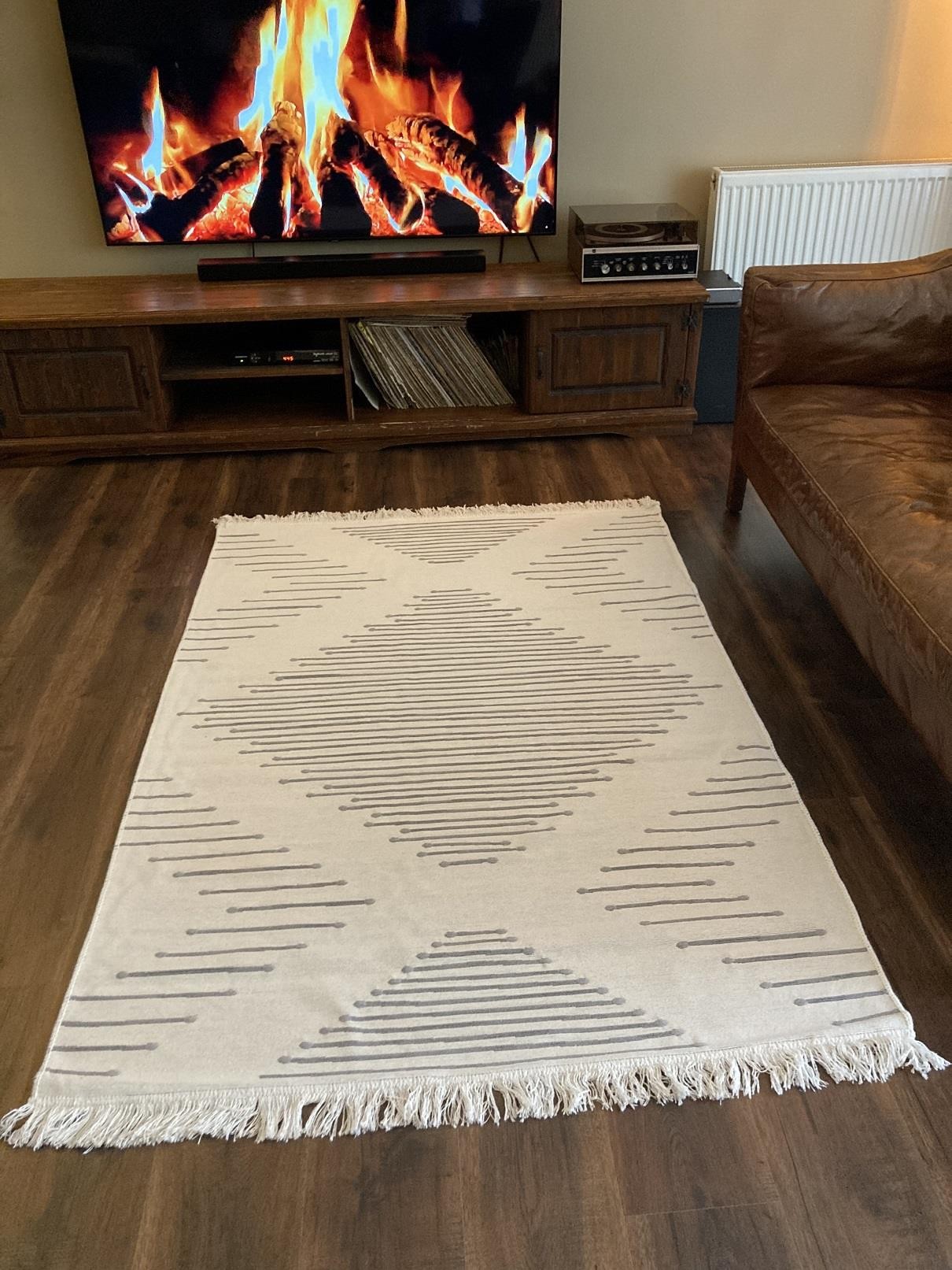 Homiano Yıkanabilir Çift Taraflı Dokuma Kilim Bahar 15 Gri 80*150