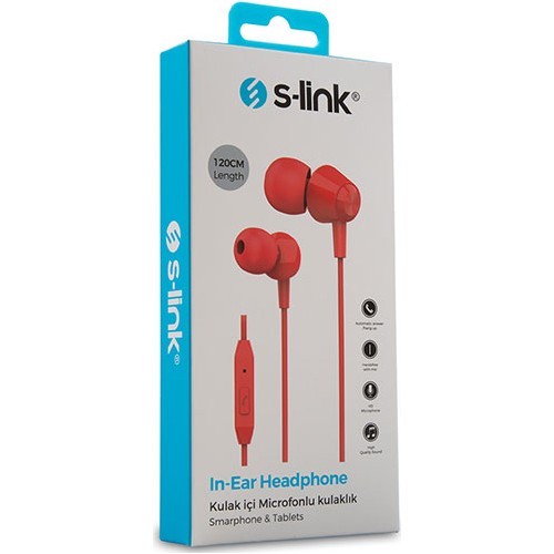 S-Link Sl-Ku160 Mobil Uyumlu Kulak İçi Mikrofonlu Kulaklık Kırmızı