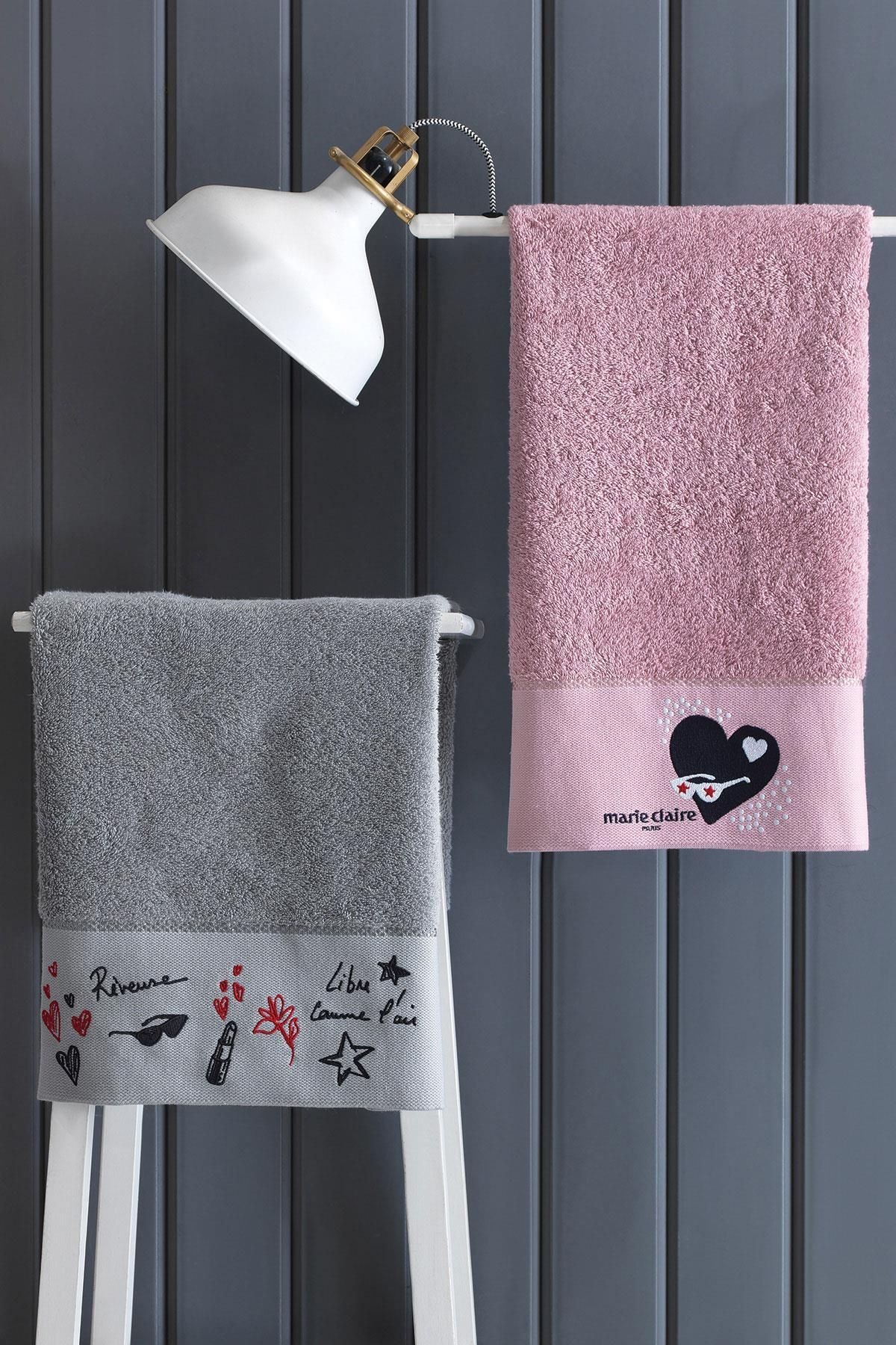 Marie Claire Export Havlu Kıss 100% Pamuk 50X90 2  50 x 90 cm-Pembe - Gri