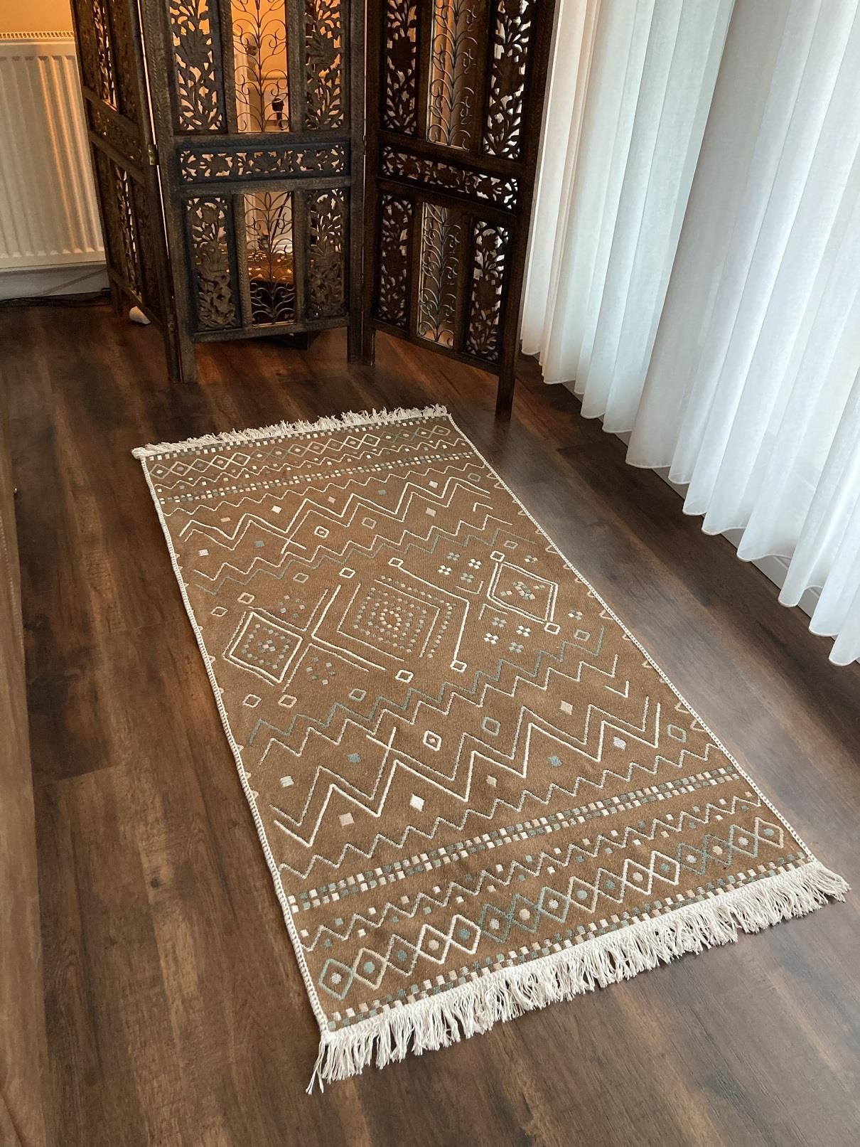 Homiano Yıkanabilir Çift Taraflı Dokuma Kilim Bahar 05 Bej 80*150