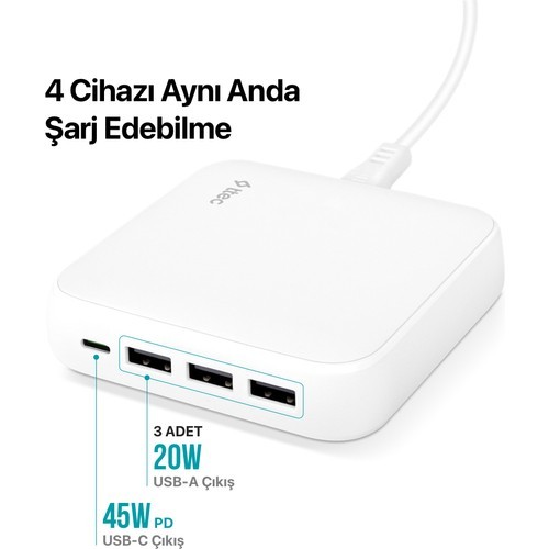 Ttec SmartCharger Quattro Gan 65W Pd Hızlı Seyahat Şarj Aleti Usb-C + 3 Usb-A