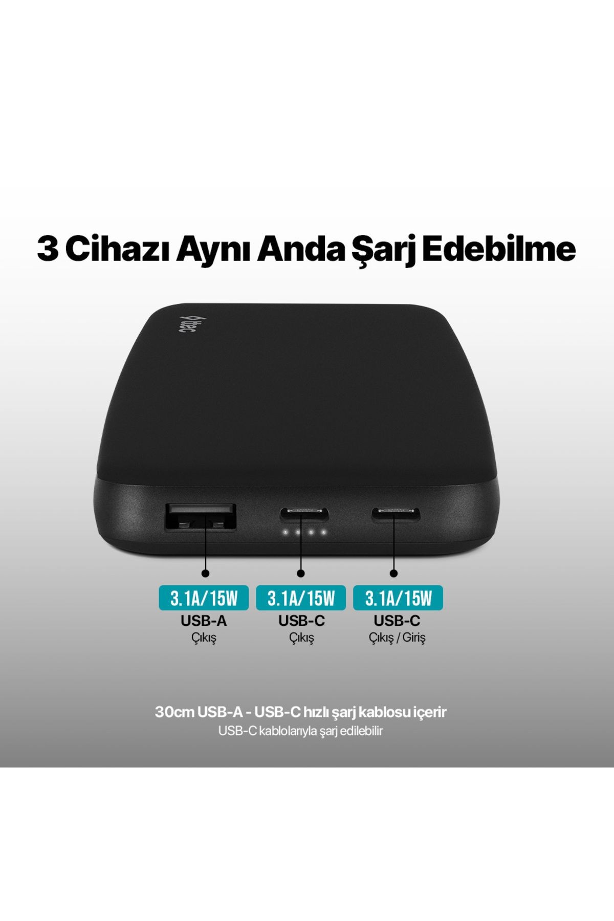 TTEC ChargeUp 10.000mAh 15W Taşınabilir Şarj Cihaz Taşınabilir Şarj Cihazı/ Powerbank Siyah