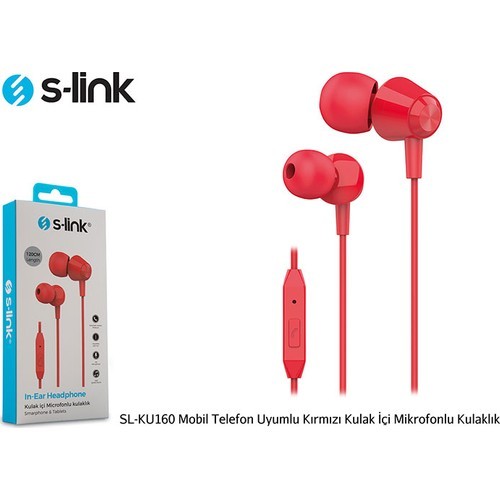 S-Link Sl-Ku160 Mobil Uyumlu Kulak İçi Mikrofonlu Kulaklık Kırmızı