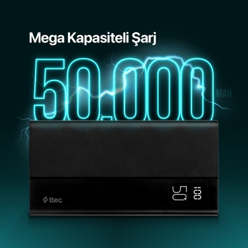 Ttec ReCharger Mega LCD 50.000mAh Powerbank Siyah 