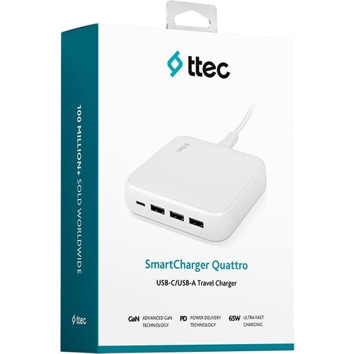 Ttec SmartCharger Quattro Gan 65W Pd Hızlı Seyahat Şarj Aleti Usb-C + 3 Usb-A