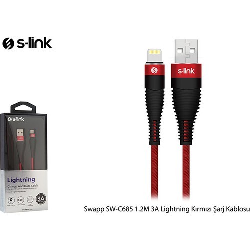 S-Link Swapp Sw-C685 1.2 Mt 3A Lightning Şarj Kab losu - Kırmızı