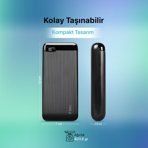 Ttec Powerslim LCD 20.000Mah Powerbank USB-C Siyah 