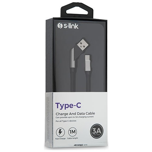 S-Link Swapp Sw-C770 1 Mt 3A Type-C Çapraz Uçlu Ş arj Kablosu - Kırmızı/Gri