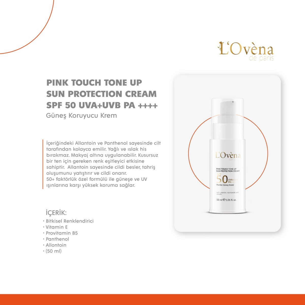 LOVENA DE PARİS - PEMBE GÜNEŞ KREMİ 50 Ml 