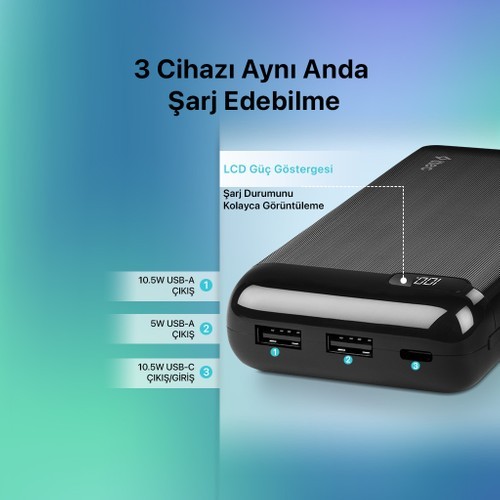 Ttec Powerslim LCD 20.000Mah Powerbank USB-C Siyah 