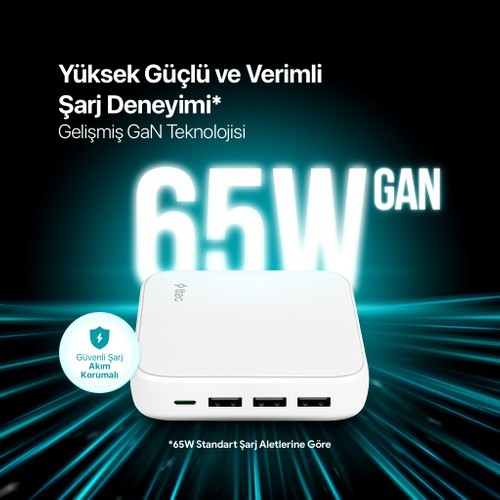 Ttec SmartCharger Quattro Gan 65W Pd Hızlı Seyahat Şarj Aleti Usb-C + 3 Usb-A