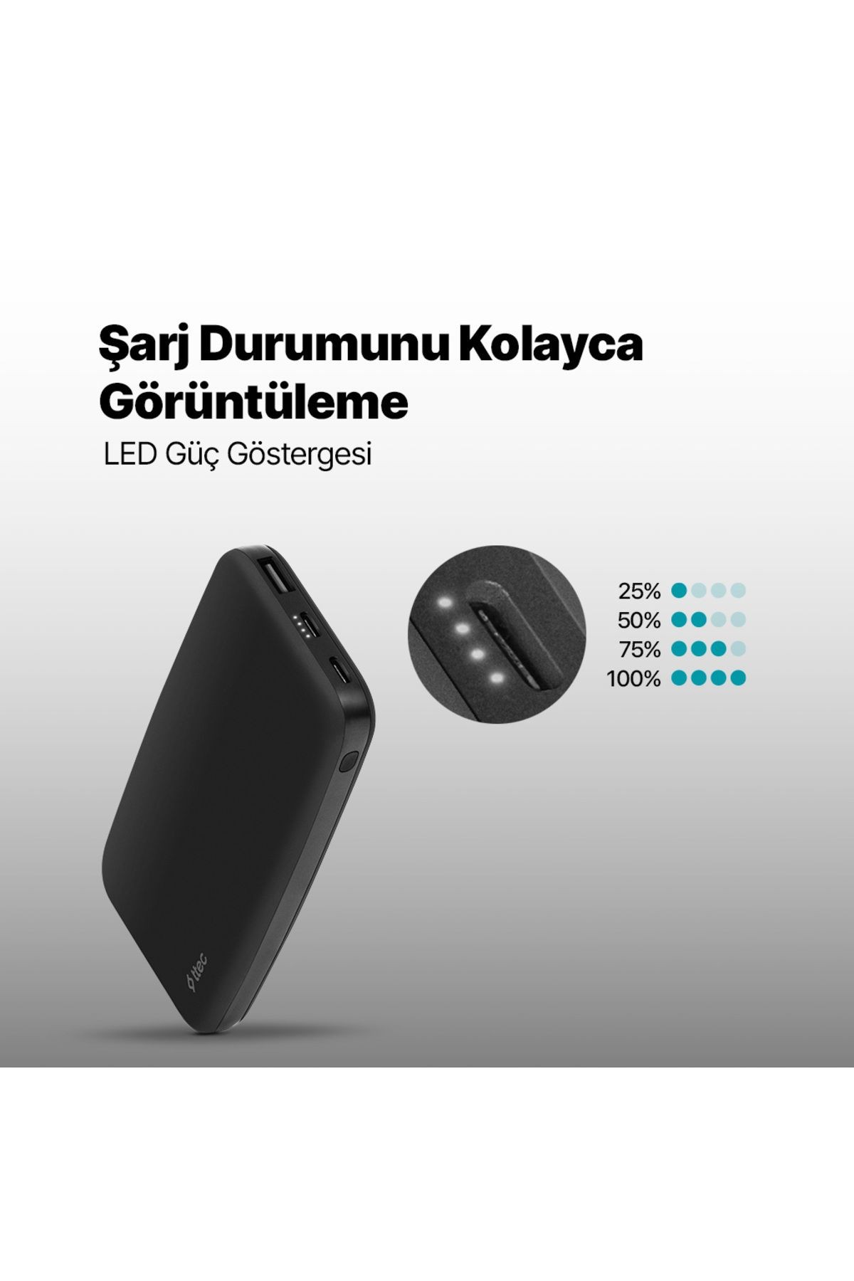 TTEC ChargeUp 10.000mAh 15W Taşınabilir Şarj Cihaz Taşınabilir Şarj Cihazı/ Powerbank Siyah