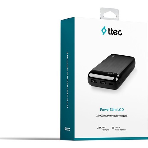 Ttec Powerslim LCD 20.000Mah Powerbank USB-C Siyah 