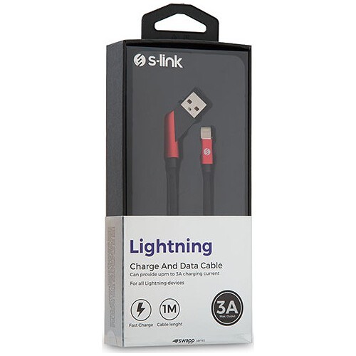 S-Link Swapp Sw-C670 1M 3A İphone Lightning Çapra z Uçlu Şarj Kablosu - Siyah/Kırmızı