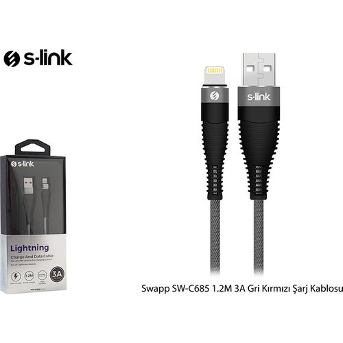 S-Link Swapp Sw-C685 1.2 Mt 3A Lightning Şarj Kab losu - Gri