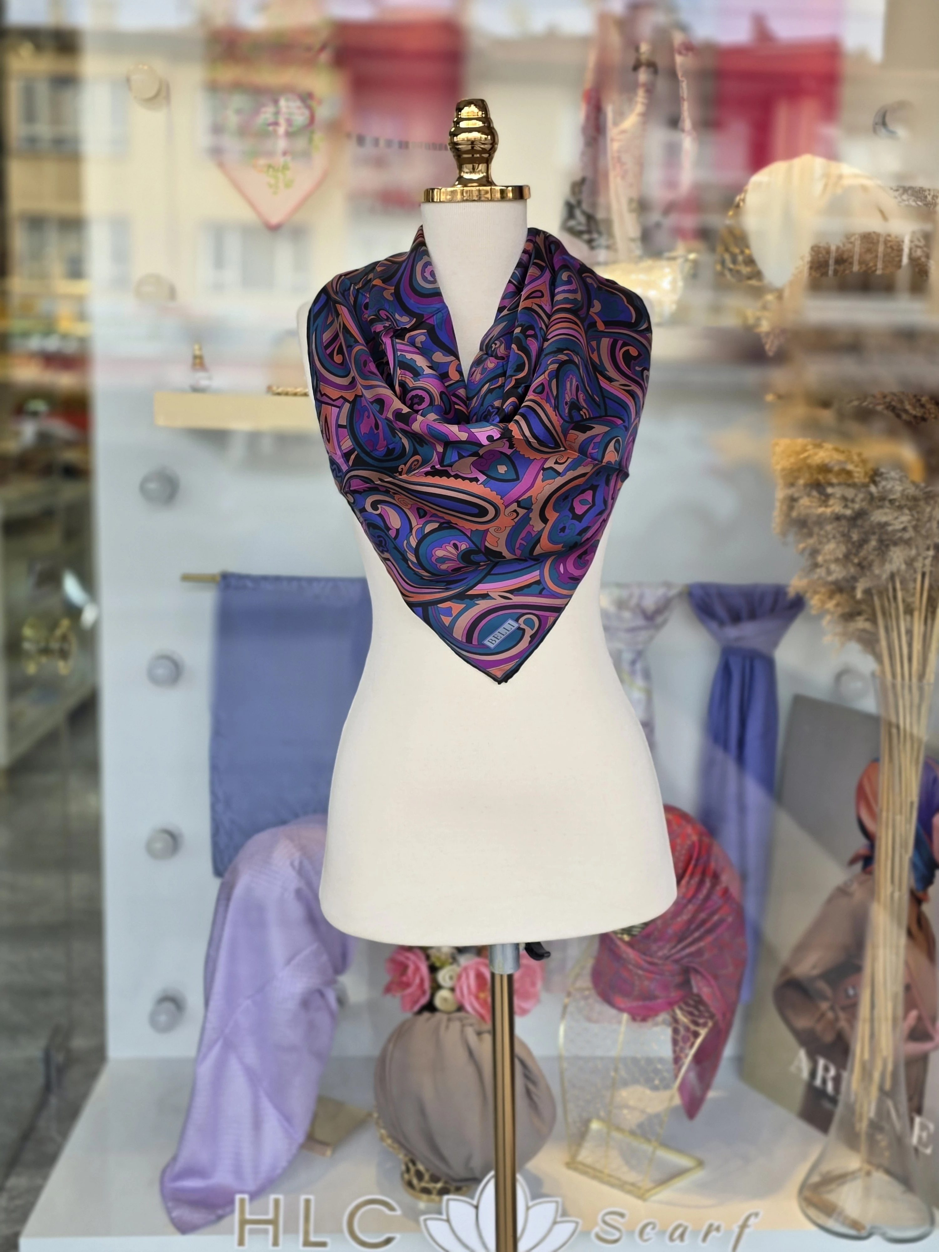 Etnik Desen %100 Twill İpek Eşarp - MOR