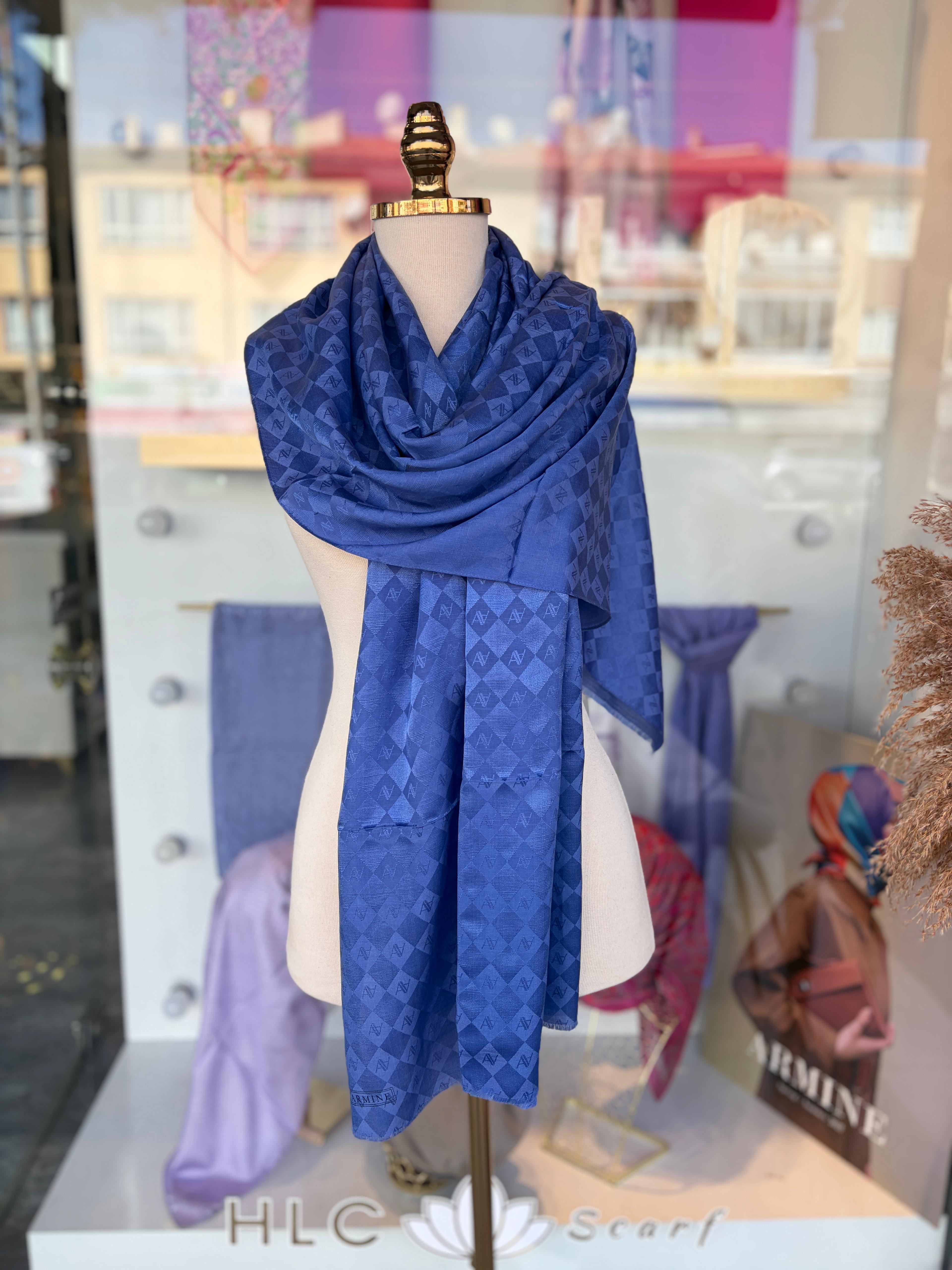 ELEGANCE İPEK PAMUK MONOGRAM ŞAL - SAKS