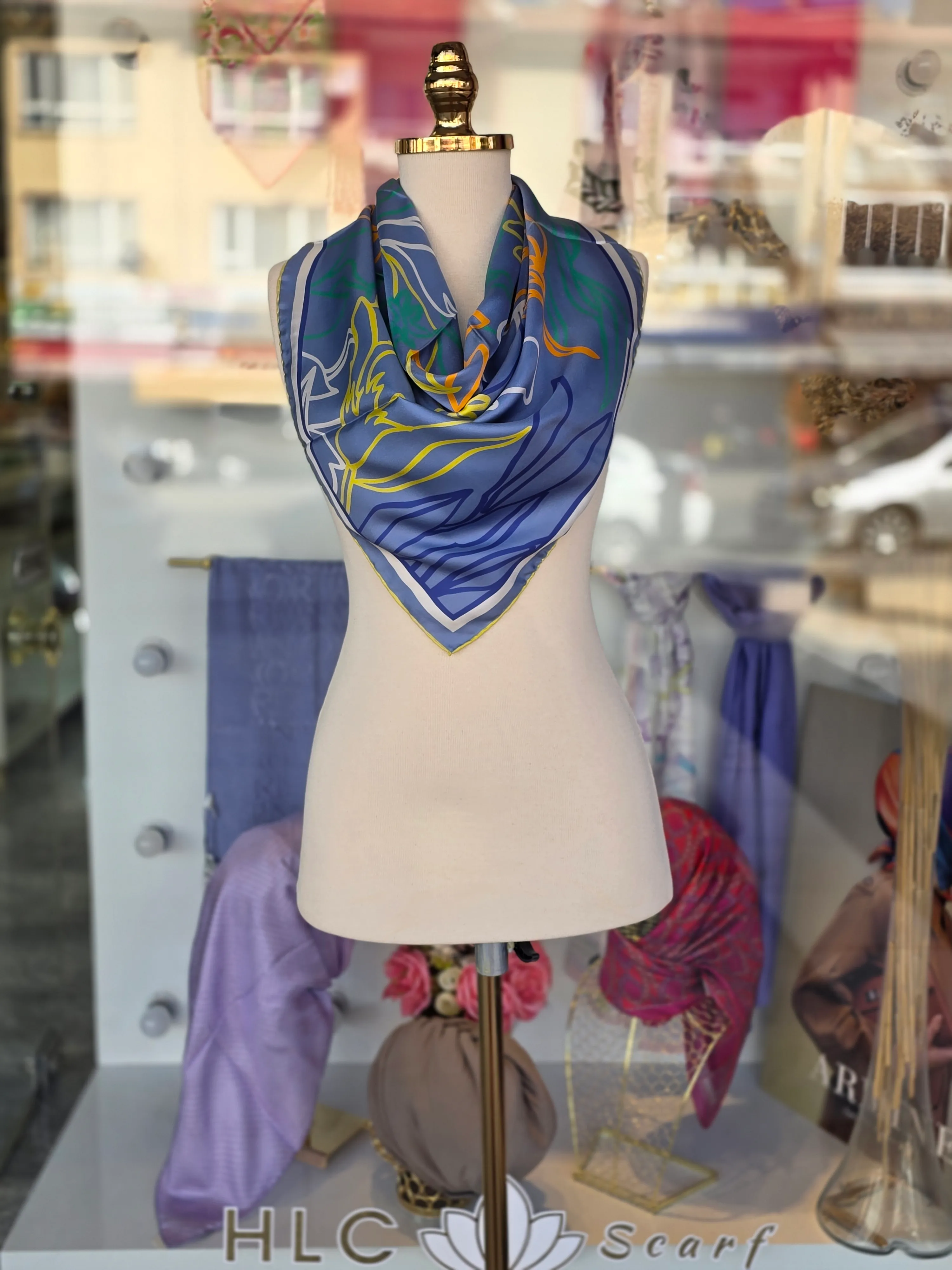 %100 TWİLL İPEK EŞARP - İNDİGO