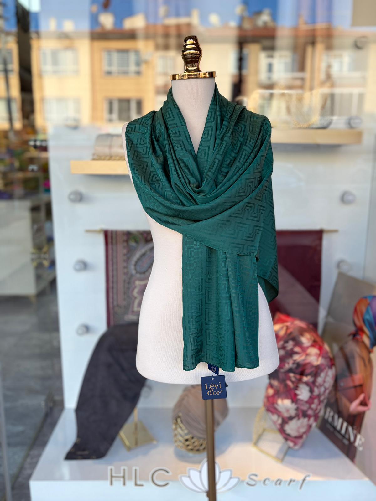 Desenli Pamuk Jakar Şal - YEŞİL