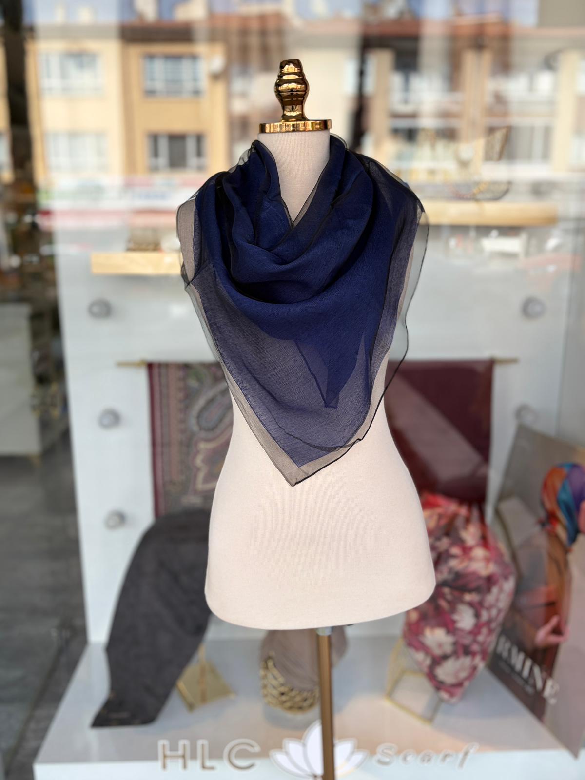 %30 İpek Çift Katlı Tüllü Eşarp - LACİVERT