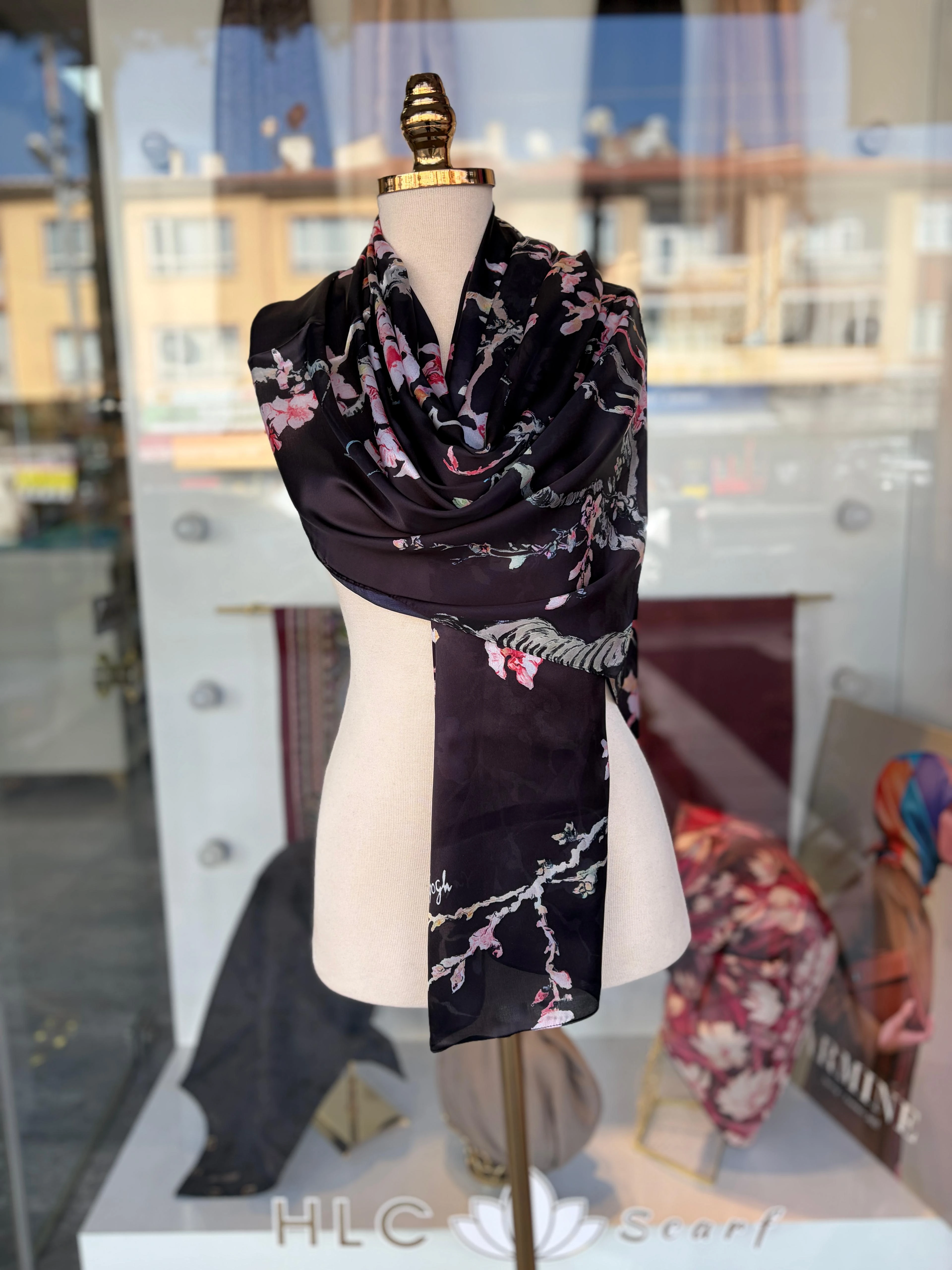 VANGOGH DESEN VUAL İPEK ŞAL - SİYAH
