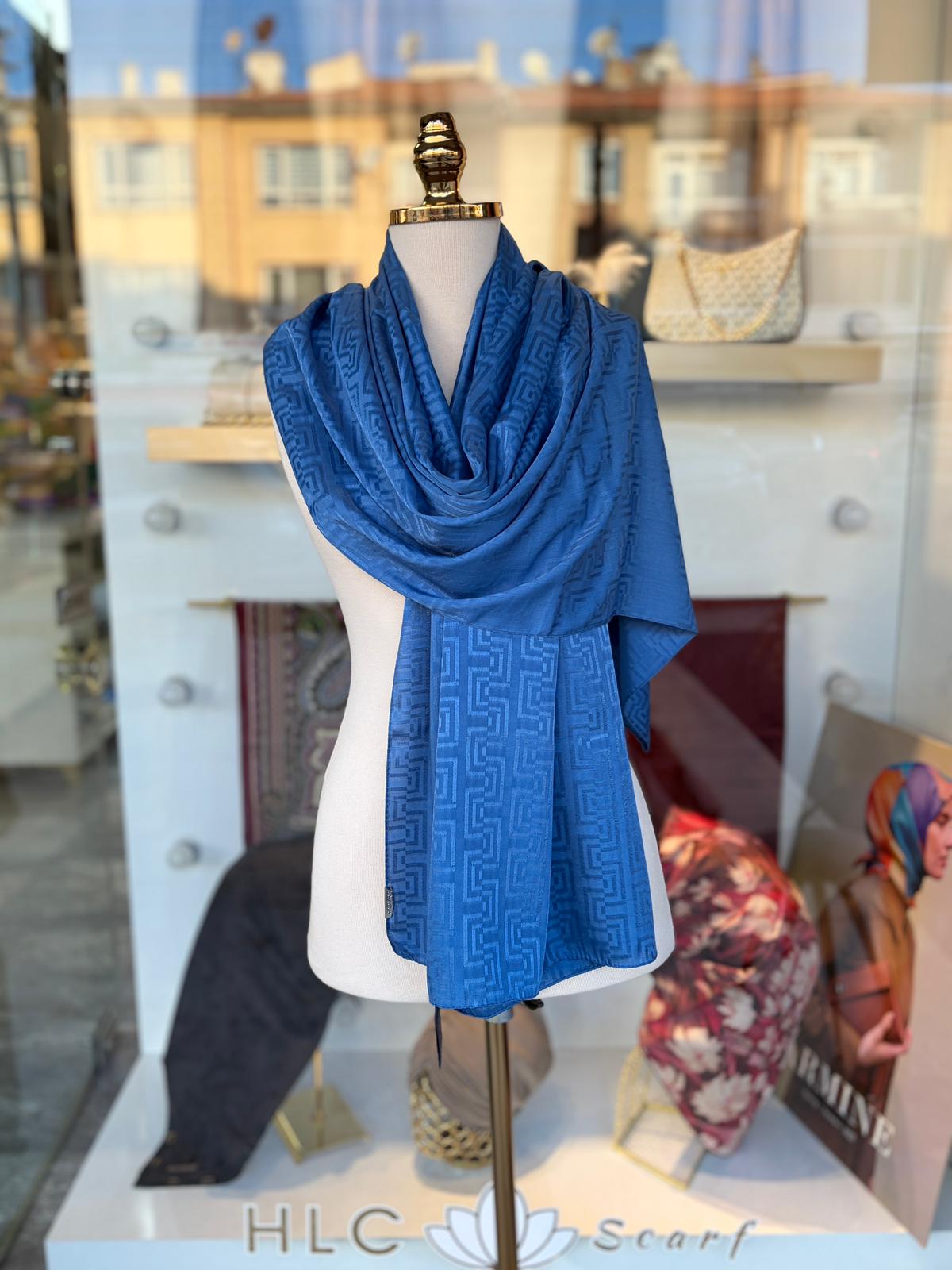 Desenli Pamuk Jakar Şal - İNDİGO