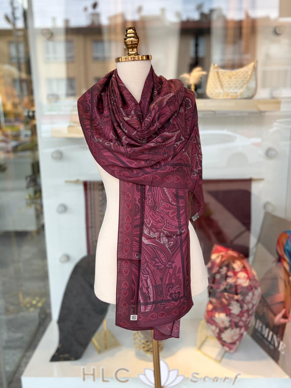 FREESİA %50 İPEK %50 PAMUK ŞAL - CHERRY