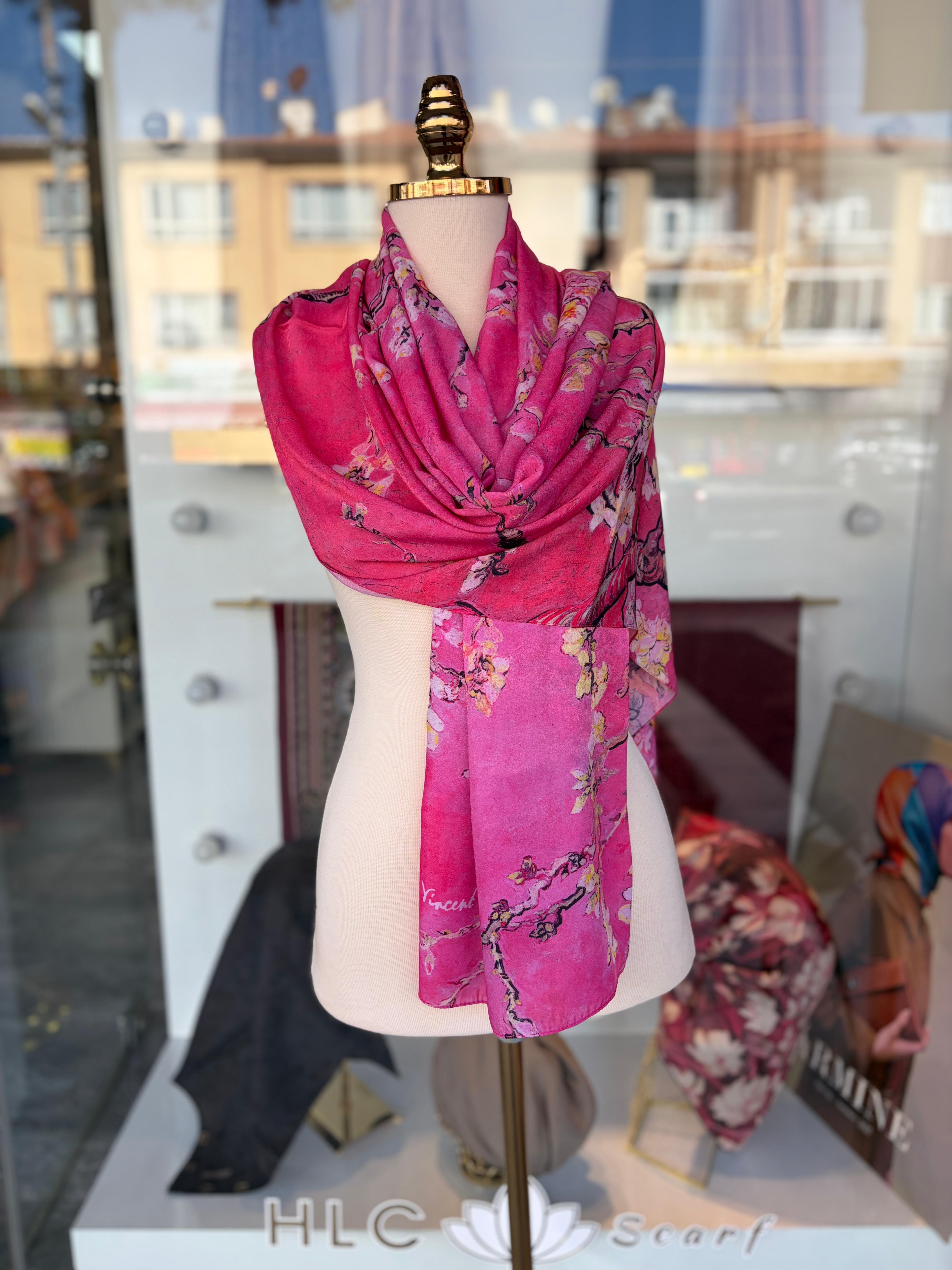 VANGOGH DESEN PREMİUM İPEK ŞAL - PEMBE