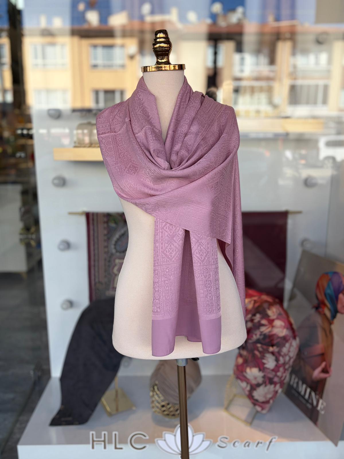 Kendinden Desenli Jakarlı Pamuk Şal - PUDRA