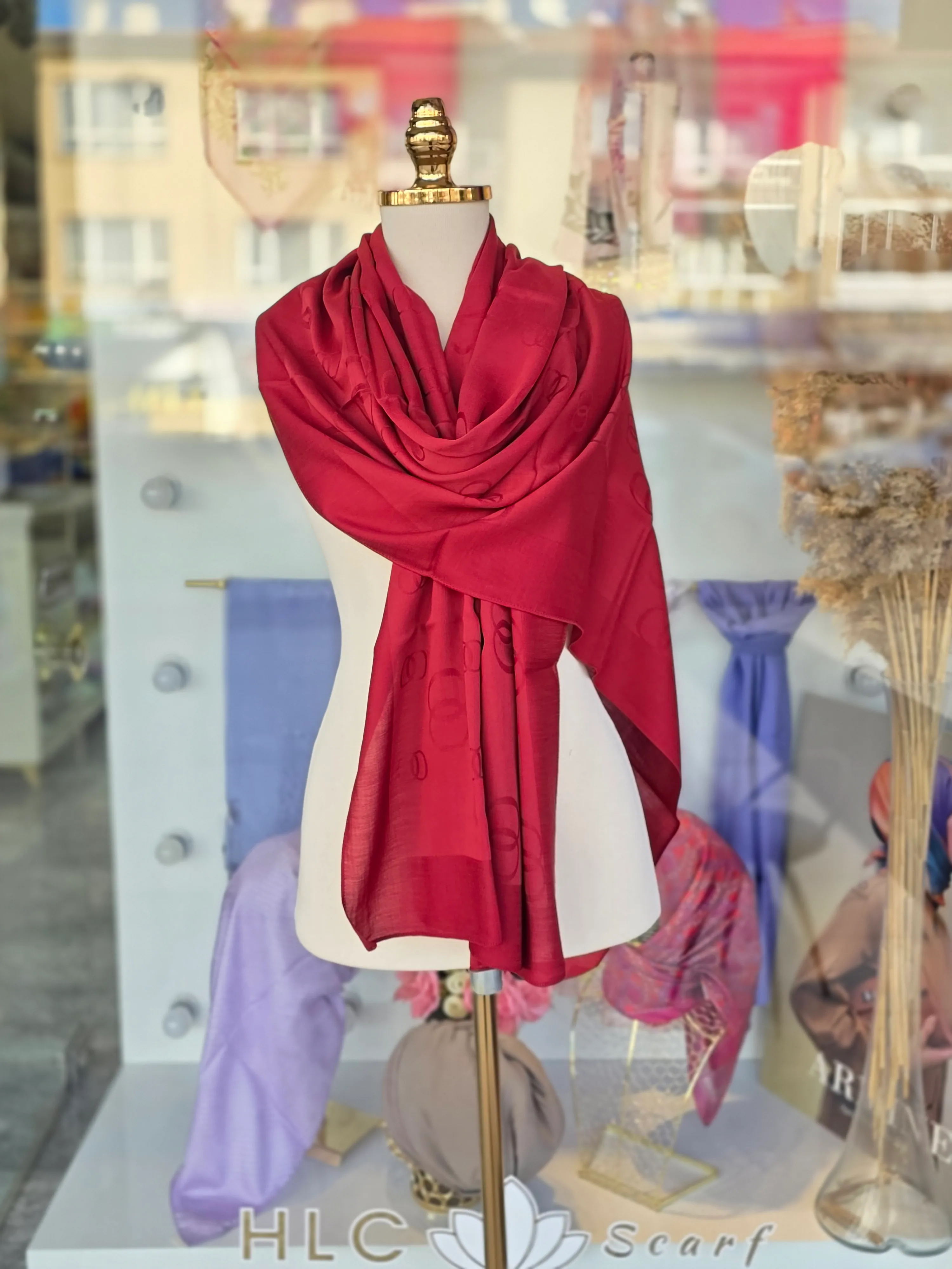 ZİNCİR KARE PAMUK İPEK ŞAL - BORDO