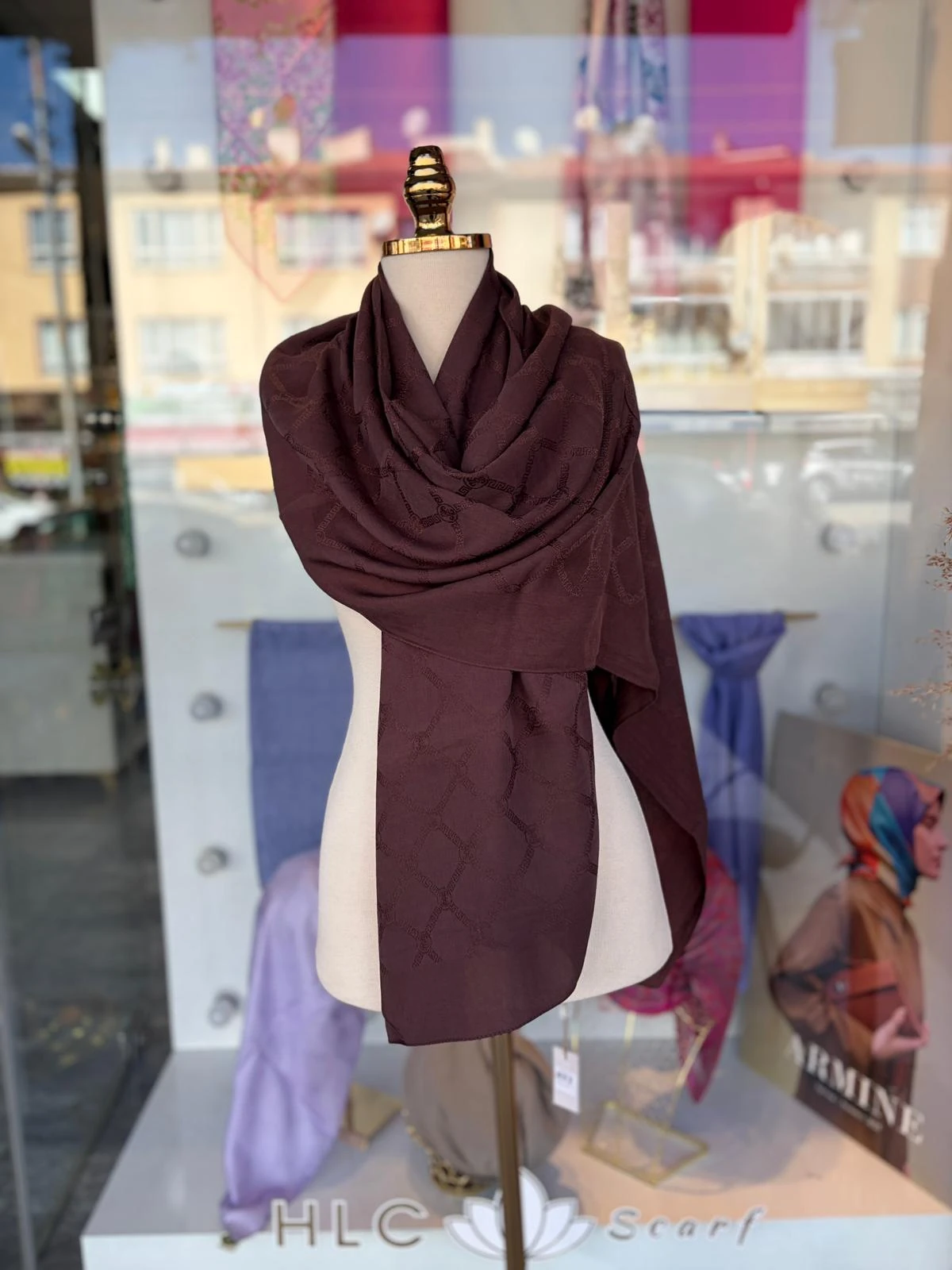 MONOGRAM LYOCELL PAMUK ŞAL - ACI KAHVE