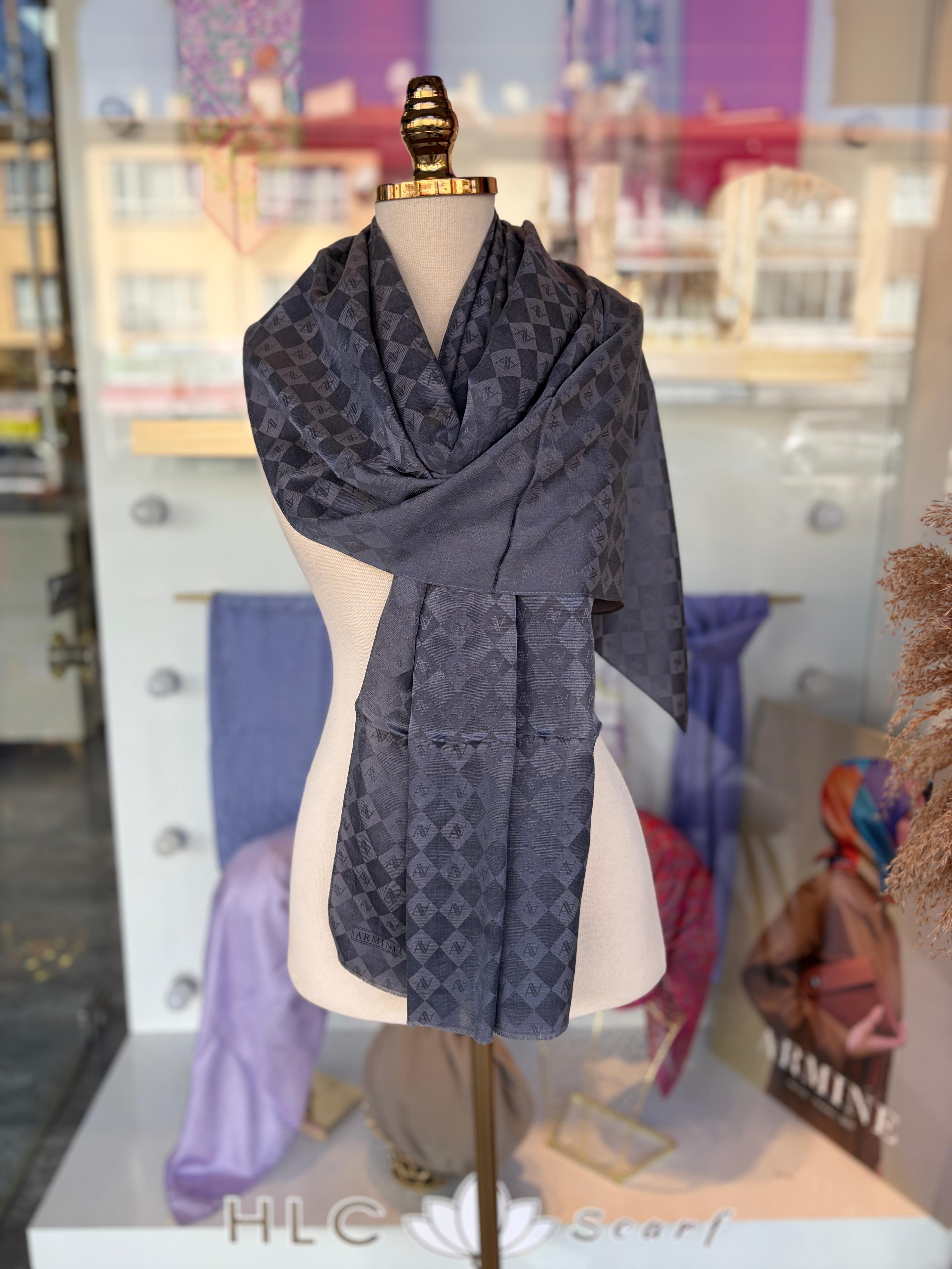 ELEGANCE İPEK PAMUK MONOGRAM ŞAL - ANTRASİT