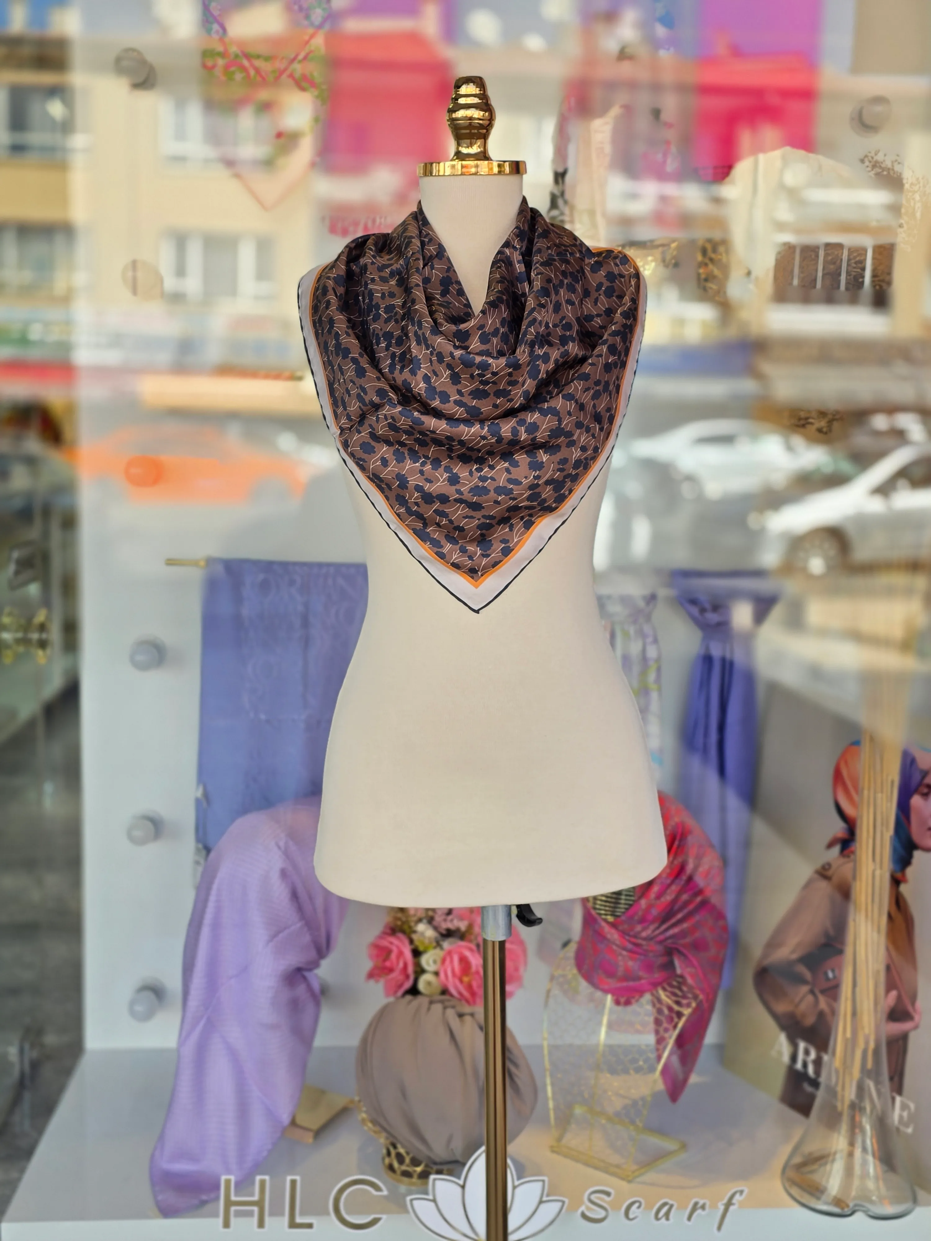 %100 TWİLL İPEK EŞARP - KAHVERENGİ