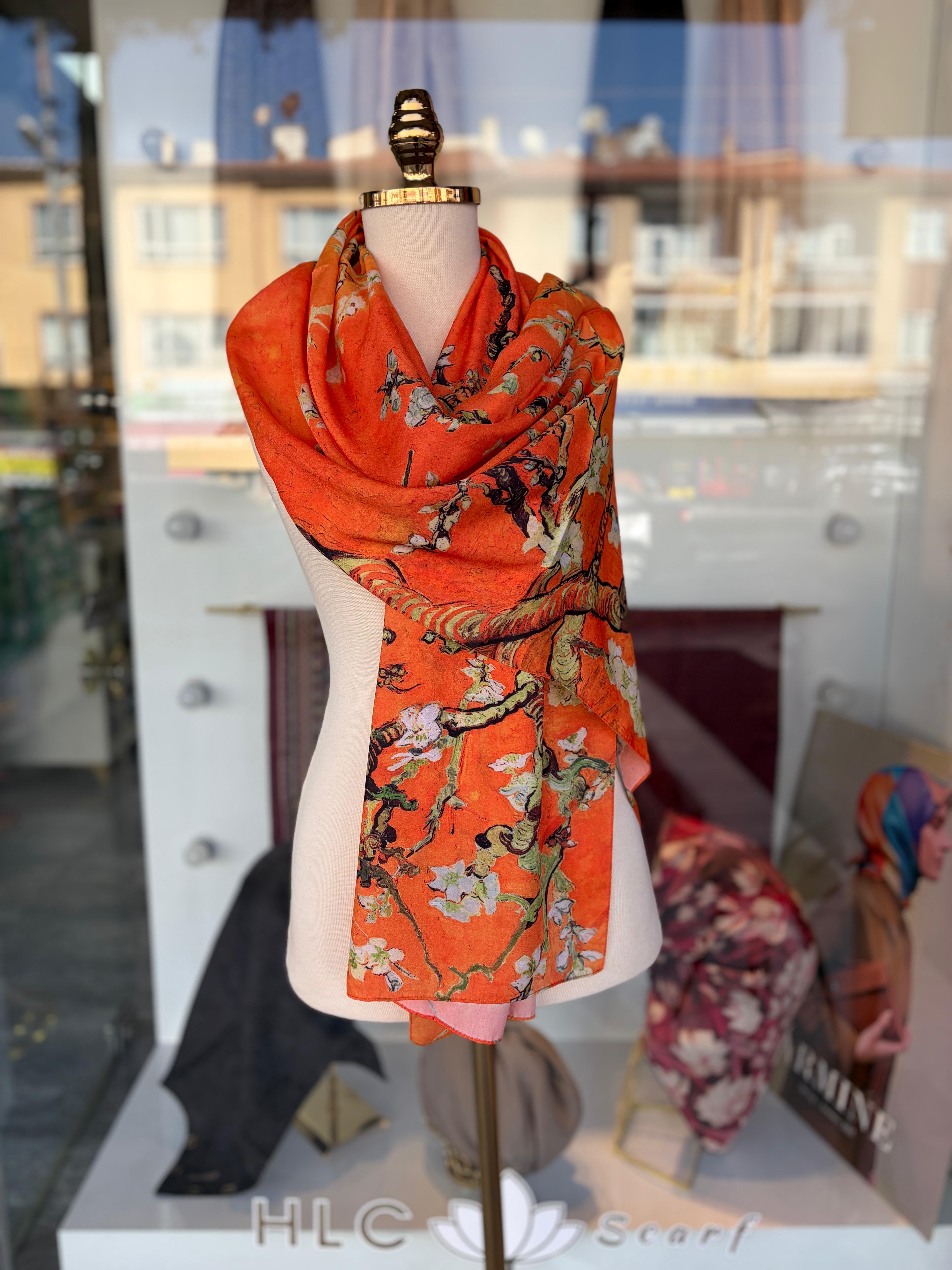 VANGOGH DESEN PREMİUM İPEK ŞAL - TURUNCU