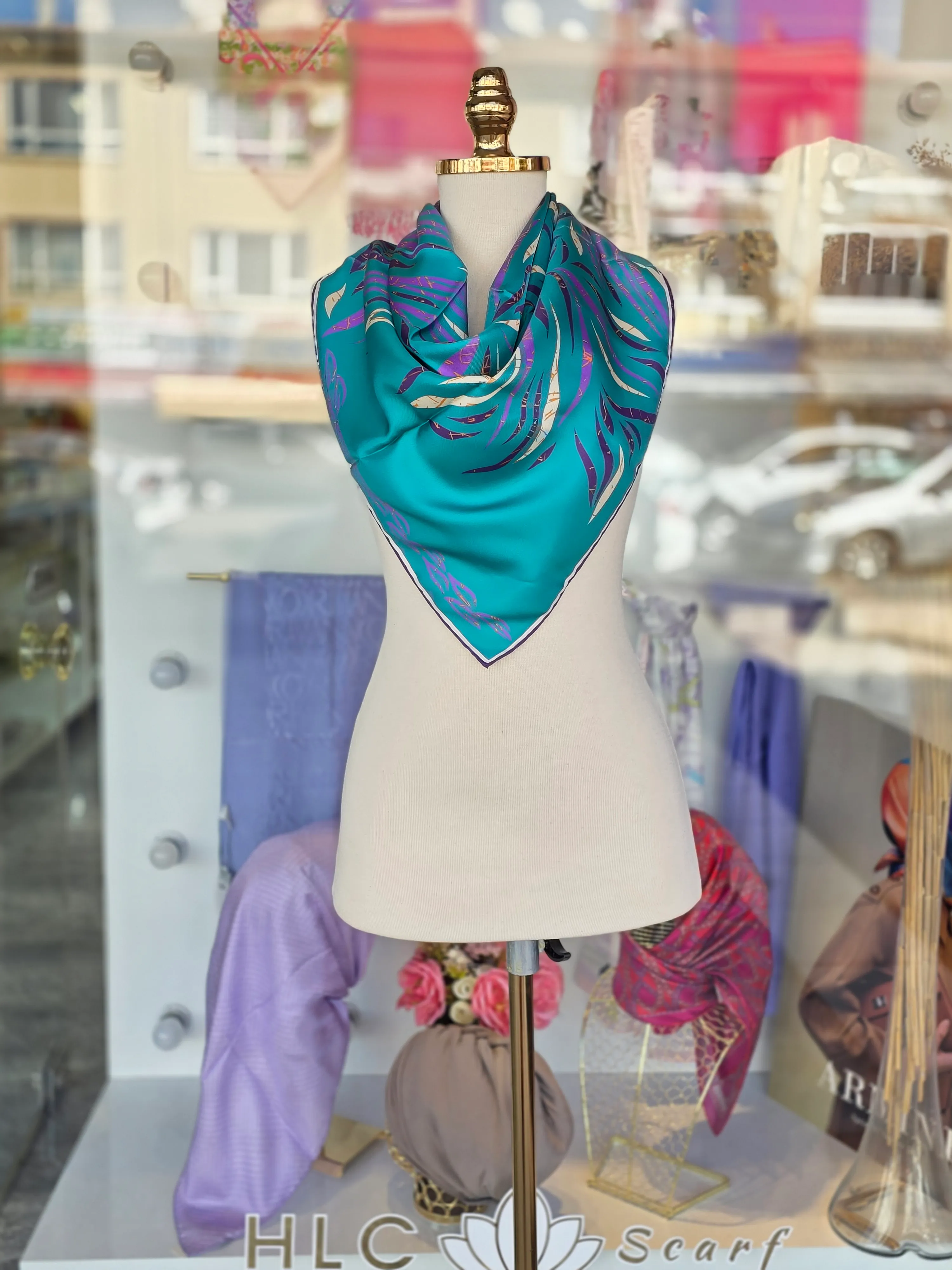 %100 TWİLL İPEK EŞARP - PETROL