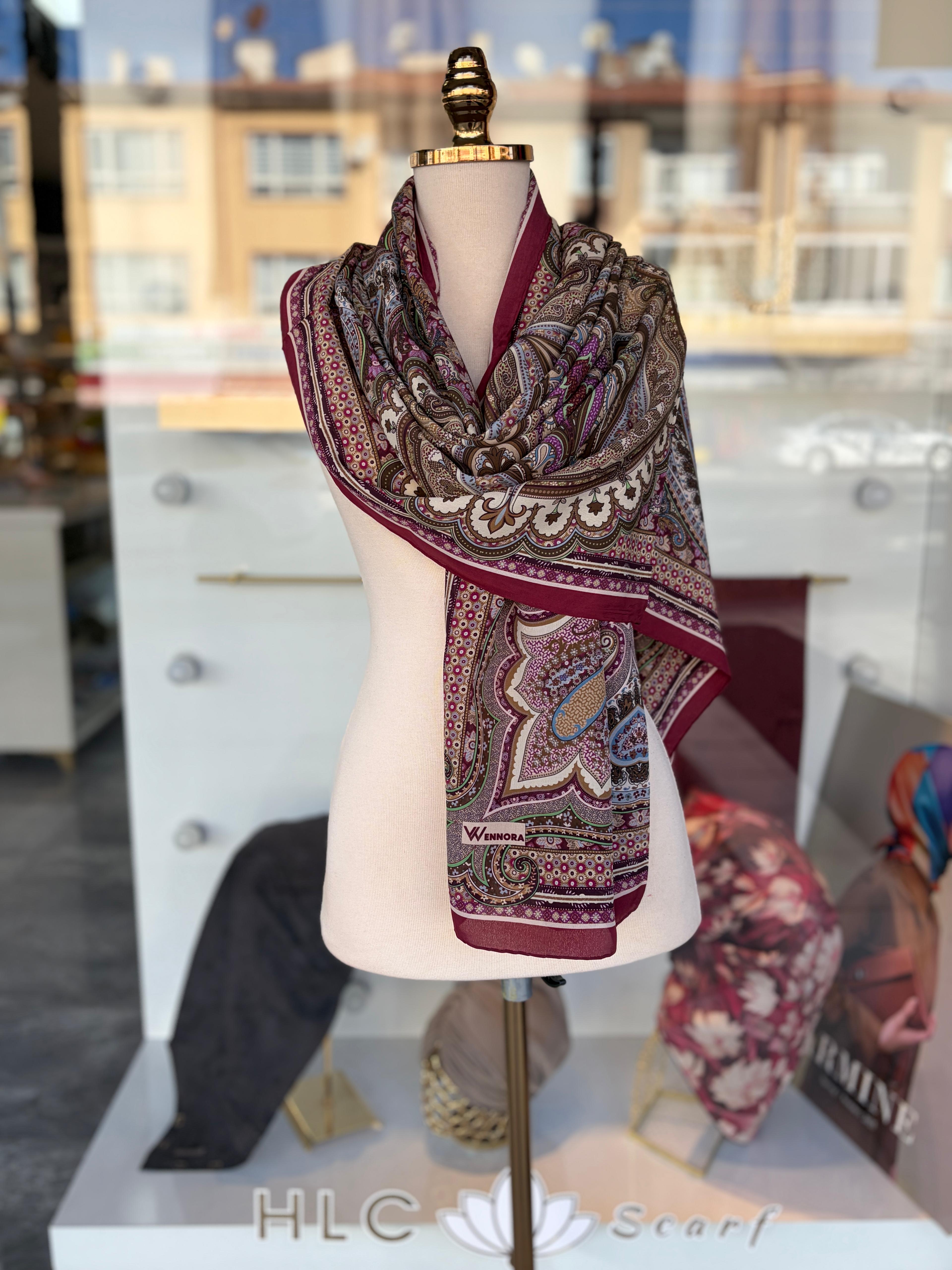 Royal Shine %100 Doğal İpek Şal  - BORDO