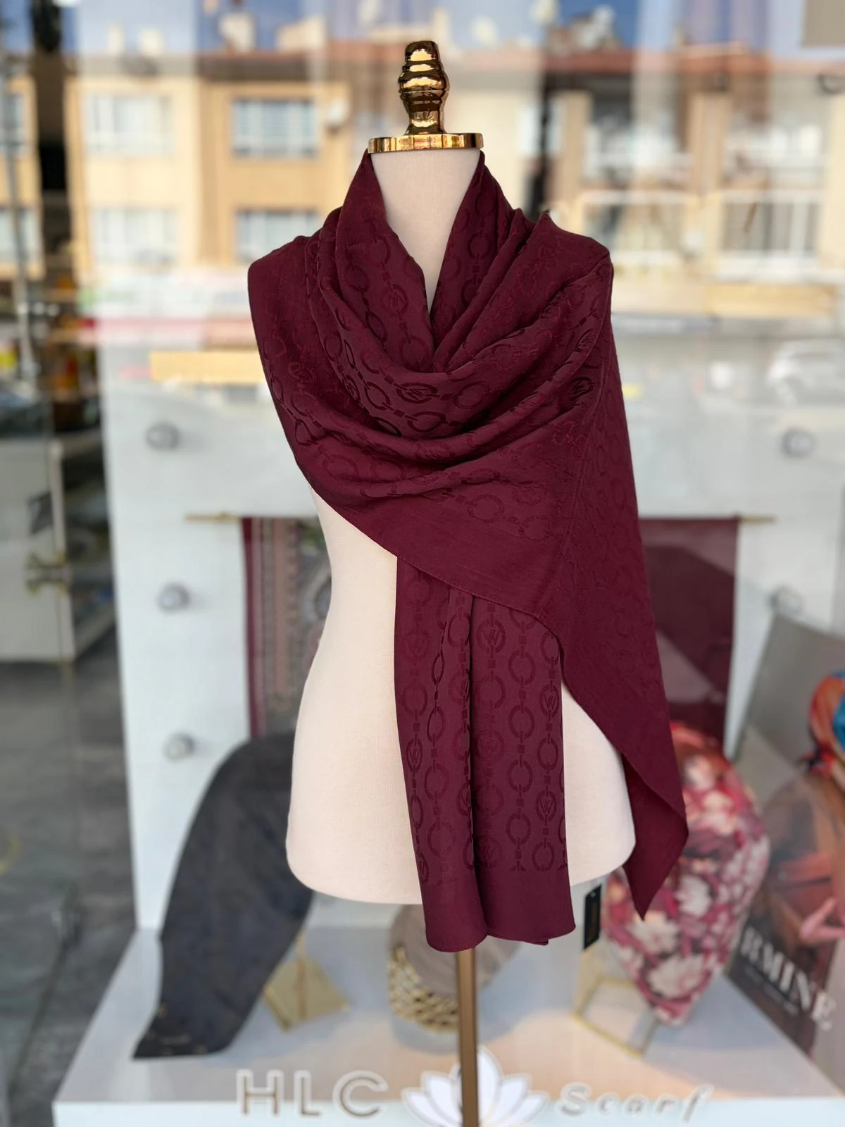 Paris Collection Zincir Desen Pamuk Lyocell Şal - BORDO