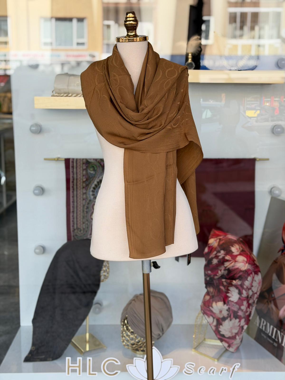 Paris Collection Geometrik Desen Pamuk Lyocell Şal - TABA