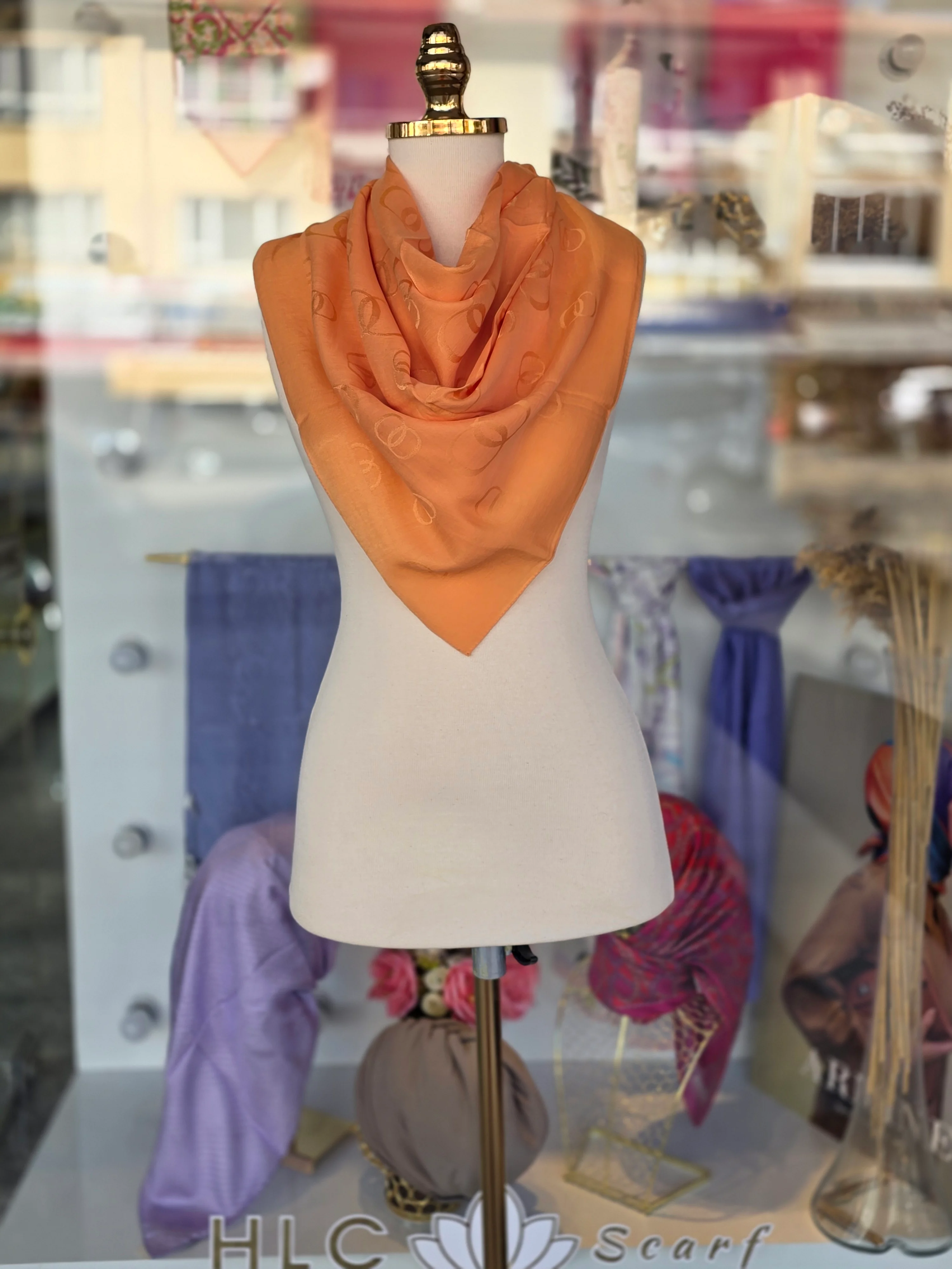 ZİNCİR KARE PAMUK İPEK EŞARP - TURUNCU