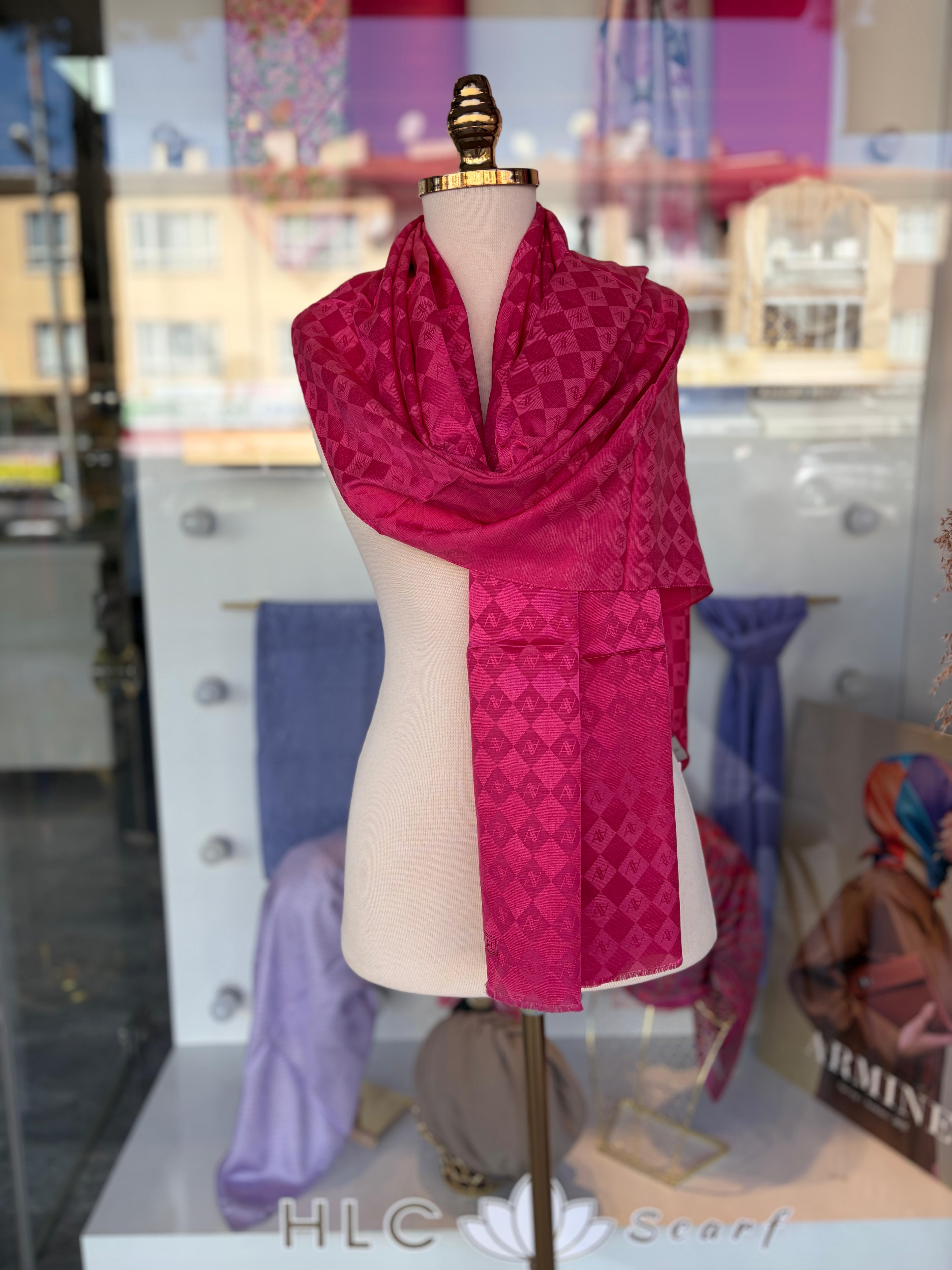 ELEGANCE İPEK PAMUK MONOGRAM ŞAL - PEMBE