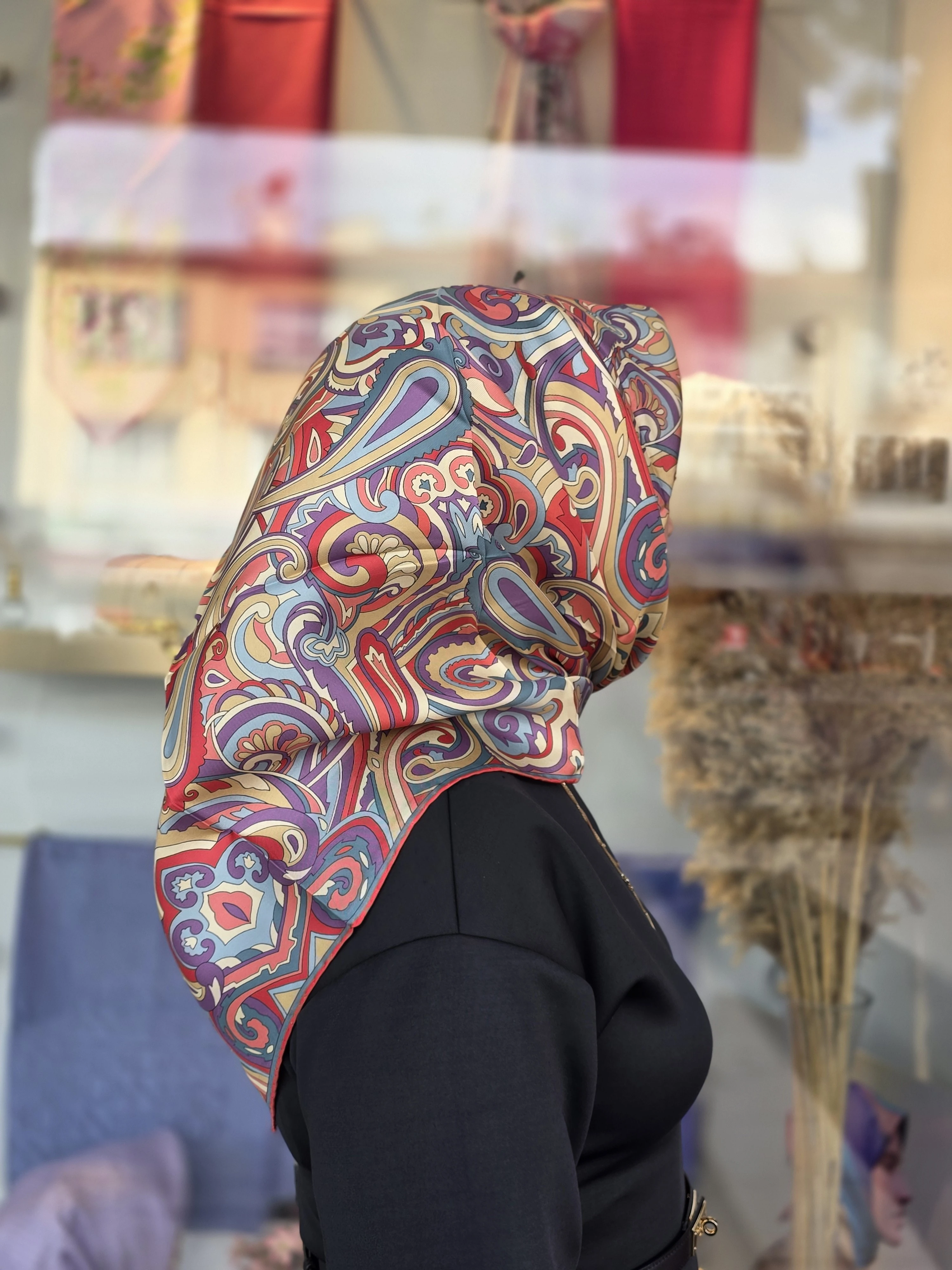 Etnik Desen %100 Twill İpek Eşarp