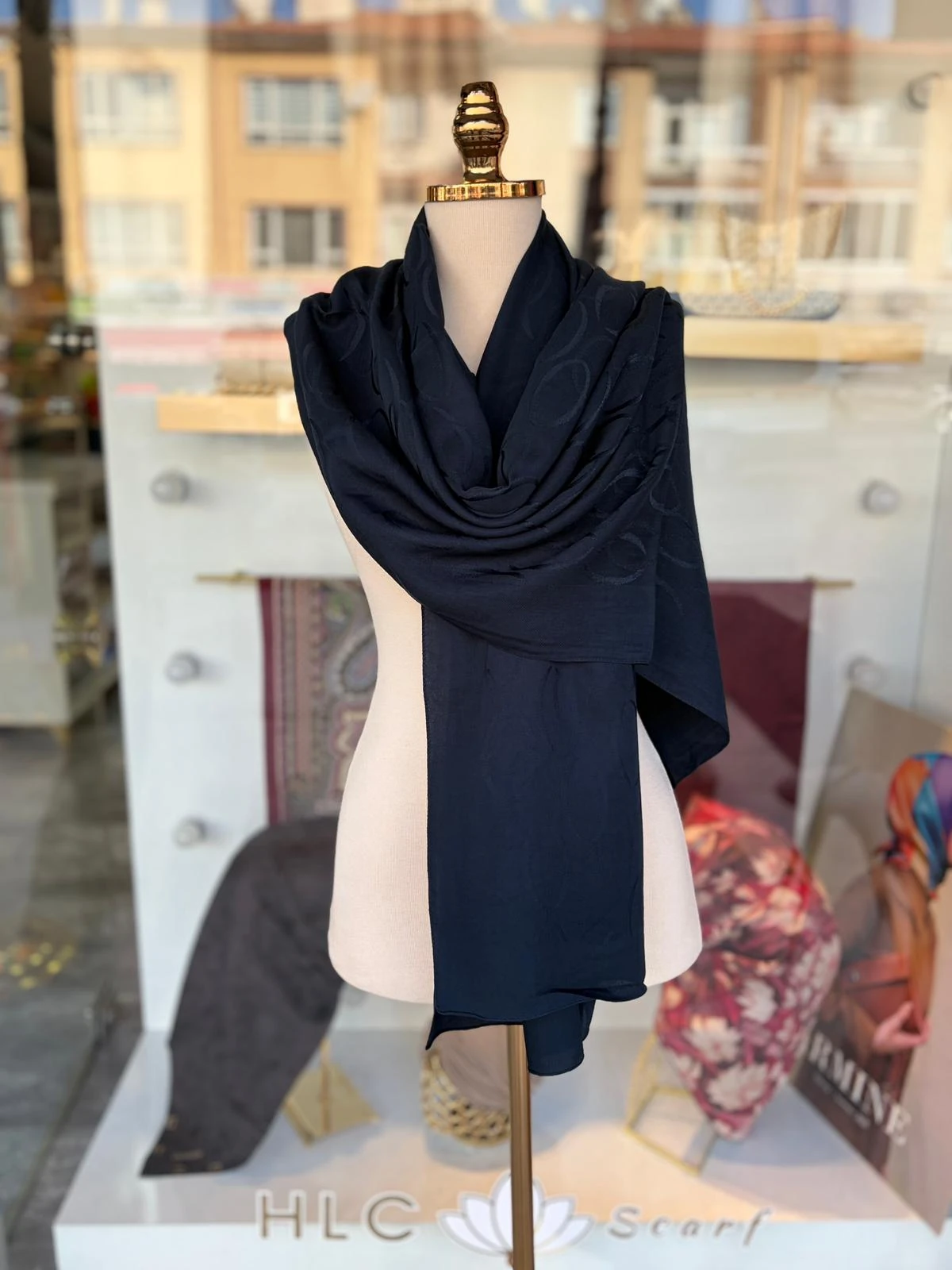 Paris Collection Geometrik Desen Pamuk Lyocell Şal - LACİVERT