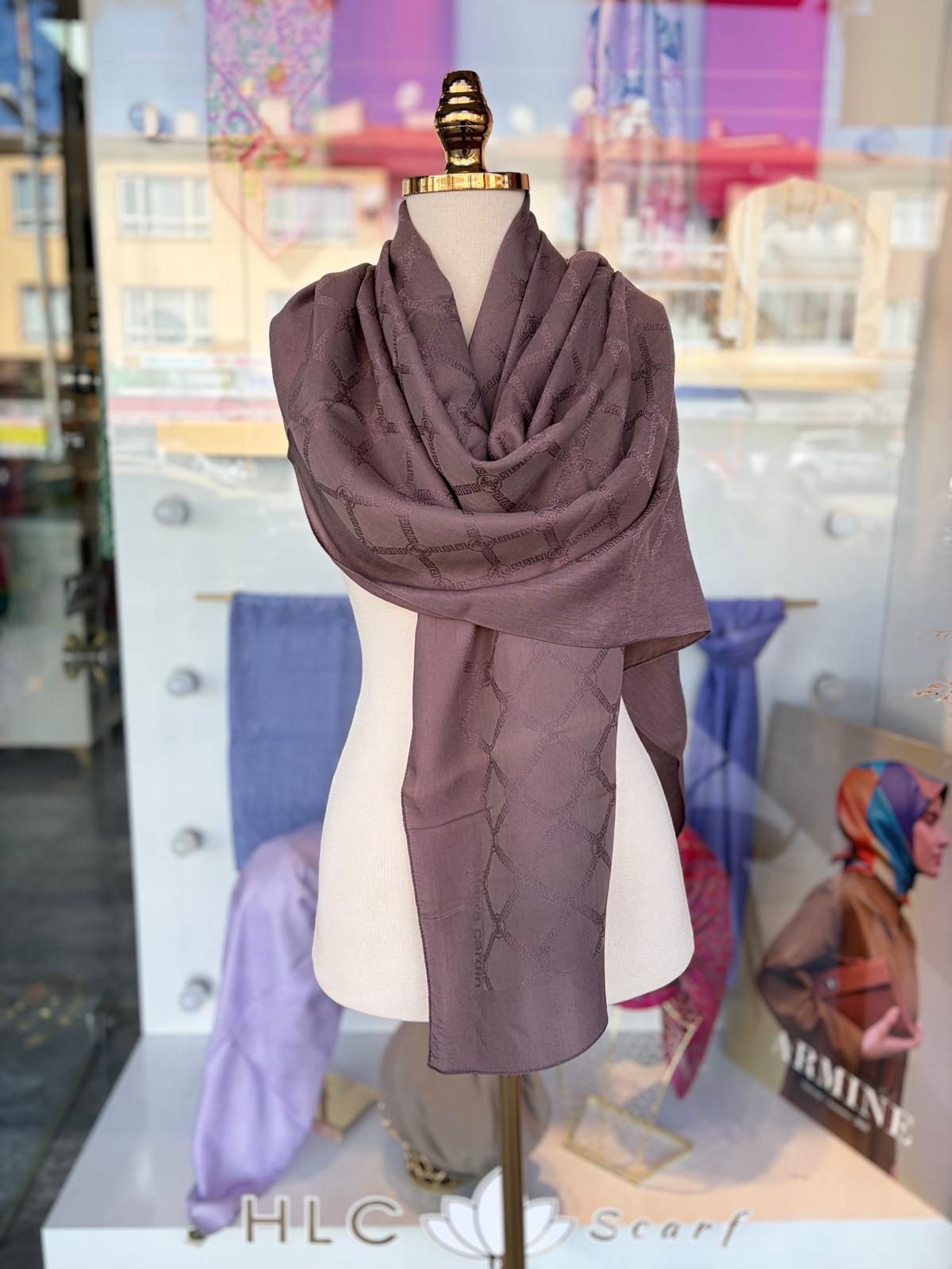 MONOGRAM LYOCELL PAMUK ŞAL - AÇIK KAHVE