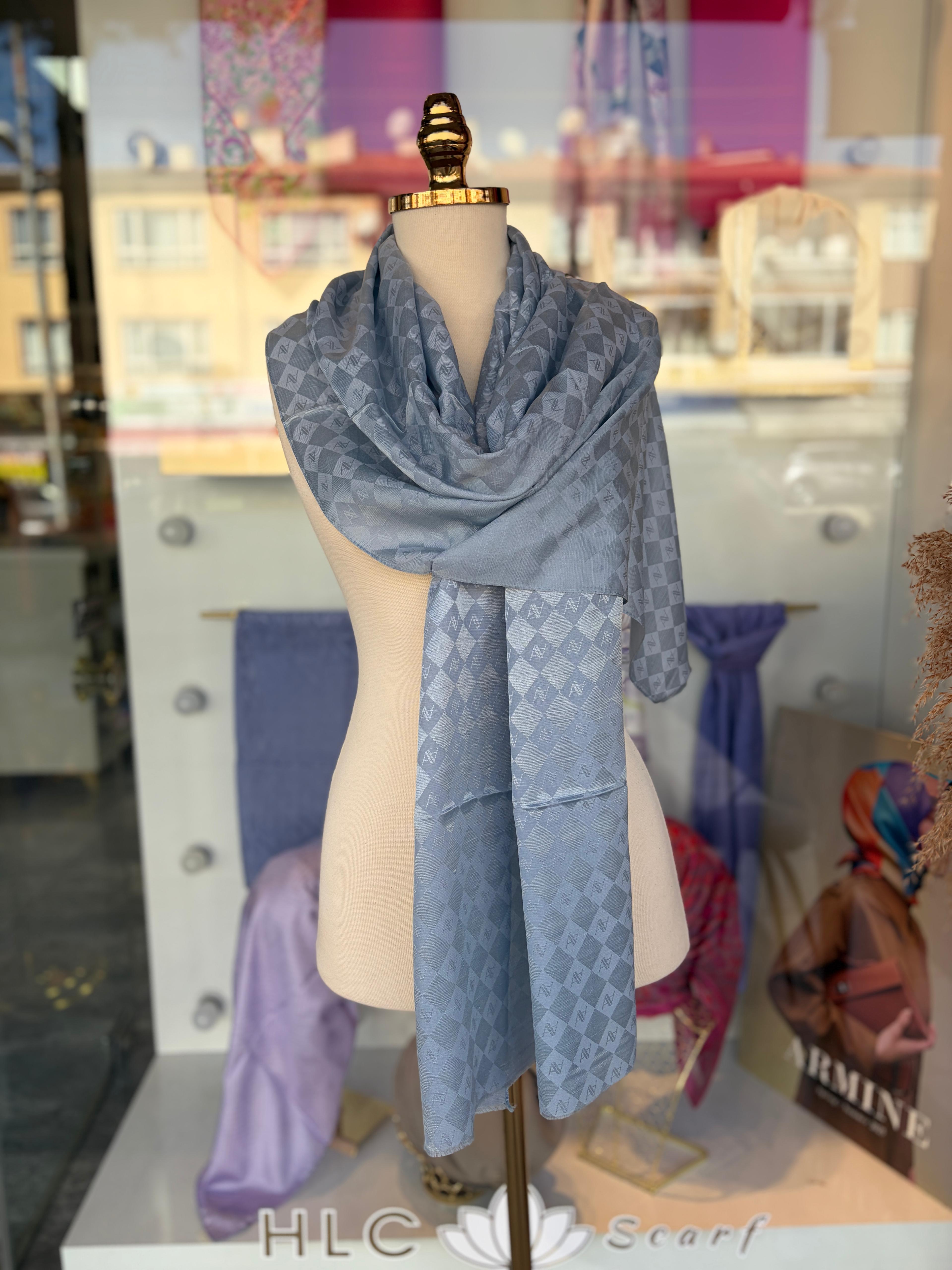 ELEGANCE İPEK PAMUK MONOGRAM ŞAL - GRİ