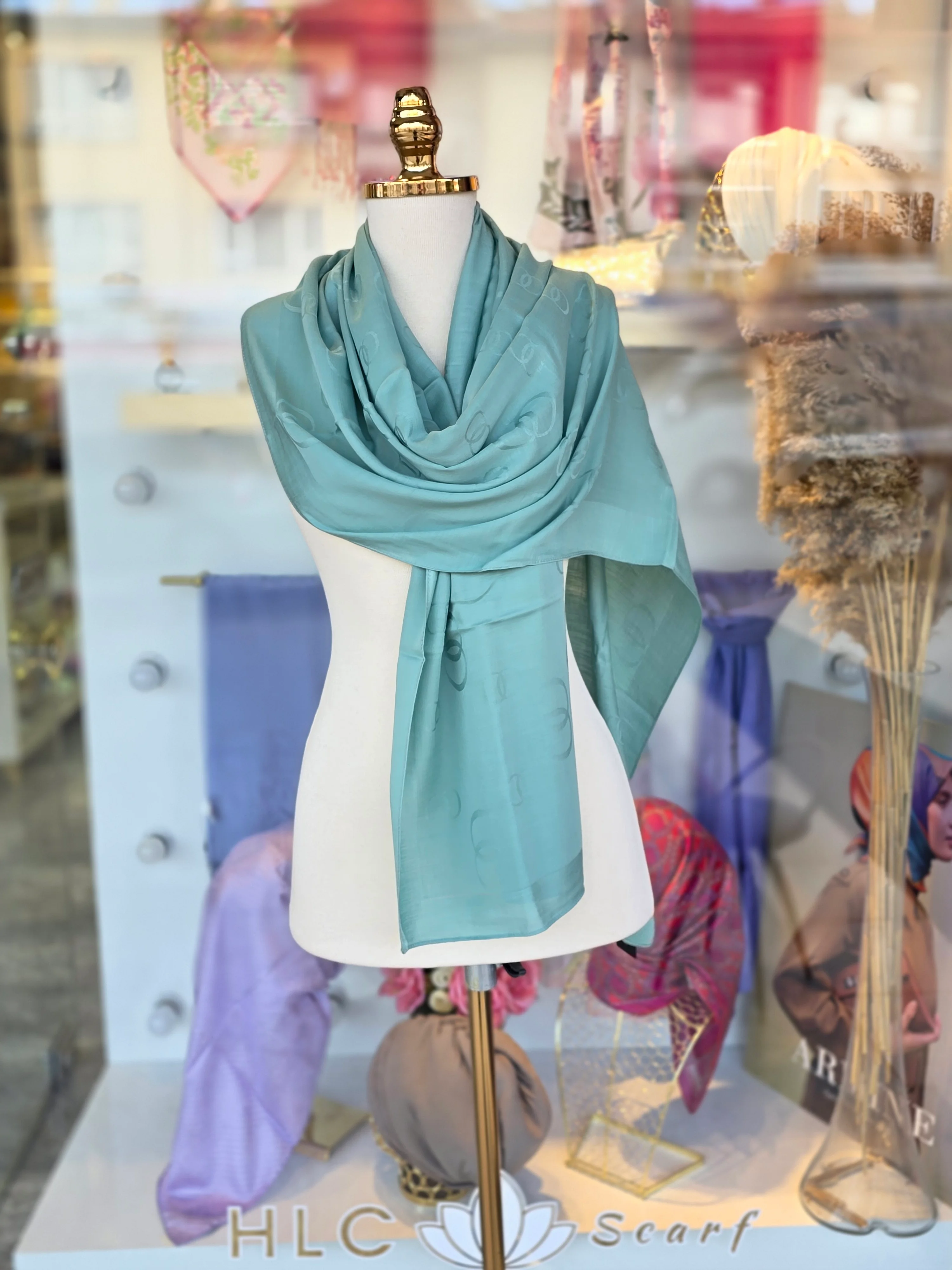 ZİNCİR KARE PAMUK İPEK ŞAL - NİL YEŞİLİ