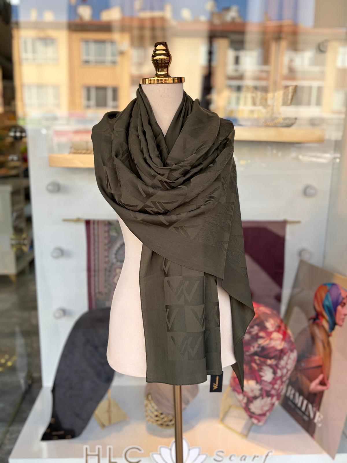 Paris Collettion W Desen Pamuk Lyocell Şal - HAKİ